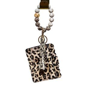 Animal Print Card Holder Wristlet Bag Charm Leopard Print With Gold Hardware New
